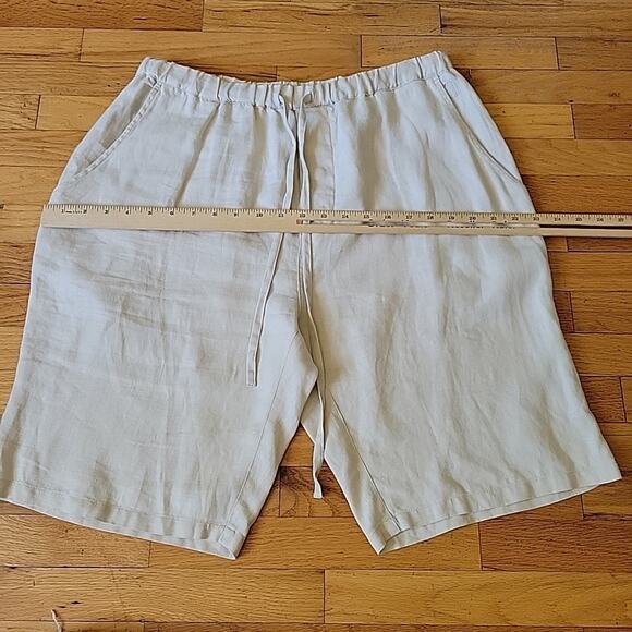 Neiman Marcus Linen‎ Pull On Shorts Beige High Rise Lagenlook Minimalist Travel - Picture 5 of 11